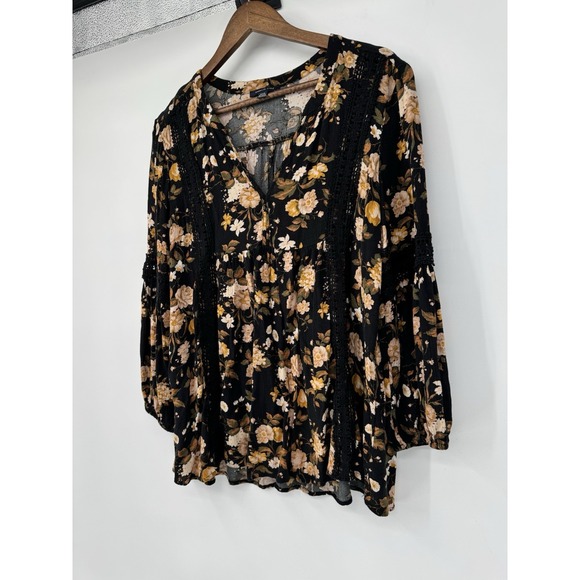 American Eagle Floral Babydoll Top Fairy Grunge Boho Lace Festival Peasant - Picture 2 of 15